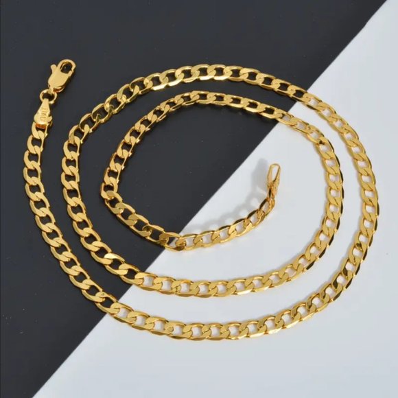 Mens 18K Gold Cuban Chain Link Necklace 22" Guys Silver Stamped Jewelry 22 inch - Picture 3 of 9